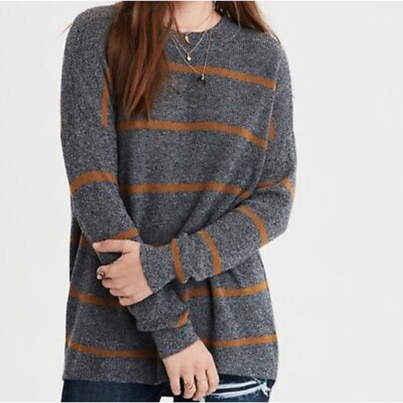 American Eagle Striped Jegging Fit Oversized Crewneck Sweater - Picture 1 of 7